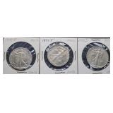 3pc Silver Walking Liberty Half Dollars