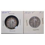 1929-P & 1930-P Silver Standing Liberty Quarters