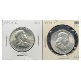1958-D & 1958-P Silver Franklin Half Dollars