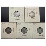 5pc Silver Barber Dimes
