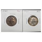 2pc 1941 Silver Washington Quarters