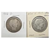 1912-D & 1911-S Silver Barber Half Dollar