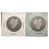 1906-O & 1907 Silver Barber Half Dollars