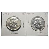 1958-D & 1959-D Silver Franklin Half Dollar