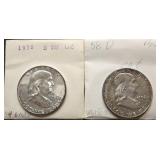2pc 1958-D Silver Franklin Half Dollars