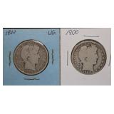 2pc 1900 Silver Barber Half Dollars
