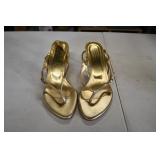 Spanish Leather Gold Strappy Heels 7