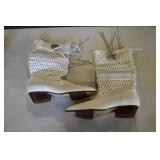 White Calico Leather Tassel Boots 9.5