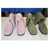 Pair of PInk and Green Sueded Slouch Boots