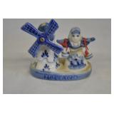 Vtg Ceramic Delft Blue Holland Windmill Figure