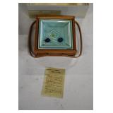 Vtg Bamboo Basket w/ 6 Ceramic Plates