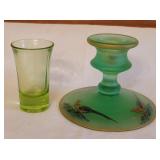 Uranium Glass Candleholder and Glass