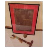 Framed Document, Peace Pipe & Buckle