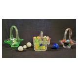 Glass Baskets With Marbles Set