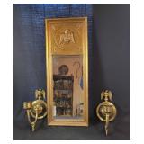 Gold Mirror with Eagle Wall Sconces