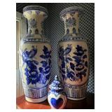 Pair of Vtg Blue and White Vases