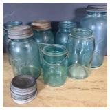 Vtg Blue Mason Jars with Lids