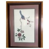 Vtg Framed Bird & Floral Embroidery