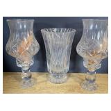 Vtg Crystal Glass Candle Holders and Vase Set