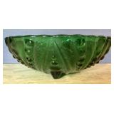 Green Glass Bowl With Scalloped Rim