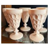 5 Vtg Pink Milk Glass Goblets