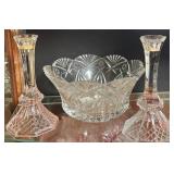 Vtg Crystal Bowl and Candlesticks