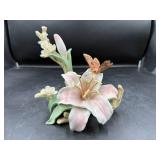 Porcelain Lily Floral Figurine with Butterfly