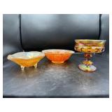 Three Iridescent Glass Serving Pieces