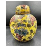 Yellow Lidded Ceramic Jar With Floral Design
