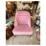 Pink Tufted Armchair with Wooden Frame