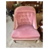 Pink Tufted Armchair with Wooden Frame