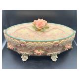Oval Decorative Music Box With Floral Design-Works