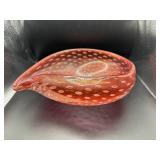 Murano Pink Glass Bowl With Gold Accents