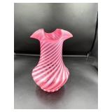 Pink and White Spiral Glass Vase