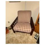 Wooden Arm Chair with Plaid Upholstery