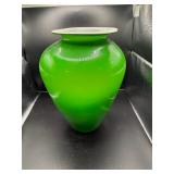 Green Blown Glass Vase with Swirl Design