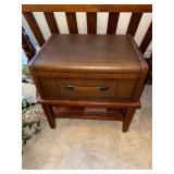 Leather and Wood Chest-Style Side Table