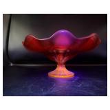 Amberina Glass Pedestal Compote Bowl