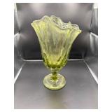 Green Glass Vase with Ruffled Rim