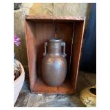 Rustic Clay Vase With Handles and Crate