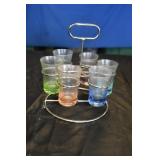 Vtg MCM Color Fade Shot Glasses w/ Caddy