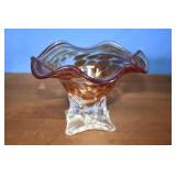 Vtg Blown Glass Fluted Pedestal Bowl