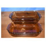 Pair of Anchor Hoking Amber Glass Loaf Pans