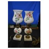 Vtg Milk Glass Hand Painted Hurricane Style Lamps