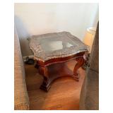 Wooden End Table With Marble and Glass Top