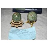 Pair of Chrysoprase Spheres with Stands