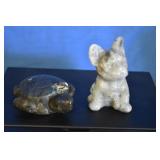 Carved Labradorite Turtle & Moss Agate Dog Figures