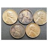 5pc Lincoln Wheat Cents