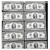 10pc Two Dollar U.S. Notes