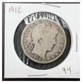 1912 Silver Barber Half Dollar